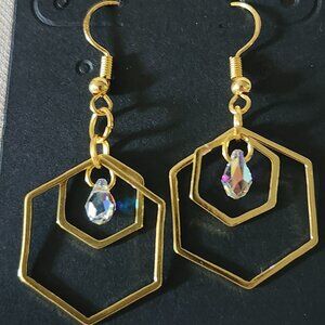 Bold Gold Hexagon Drop Earrings